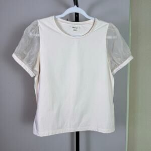 Madewell Cream Sheer Puff Sleeve Knit Top Blouse Medium EUC